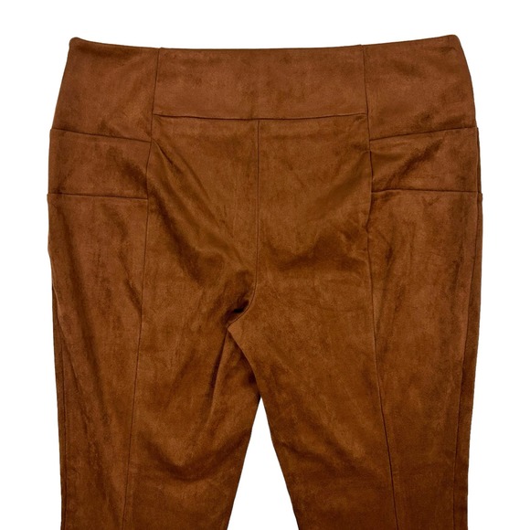 Sundance Size 6 Luxe Dreams Leggings Faux Suede Pants Ankle Zip Brown Cognac - Picture 5 of 9